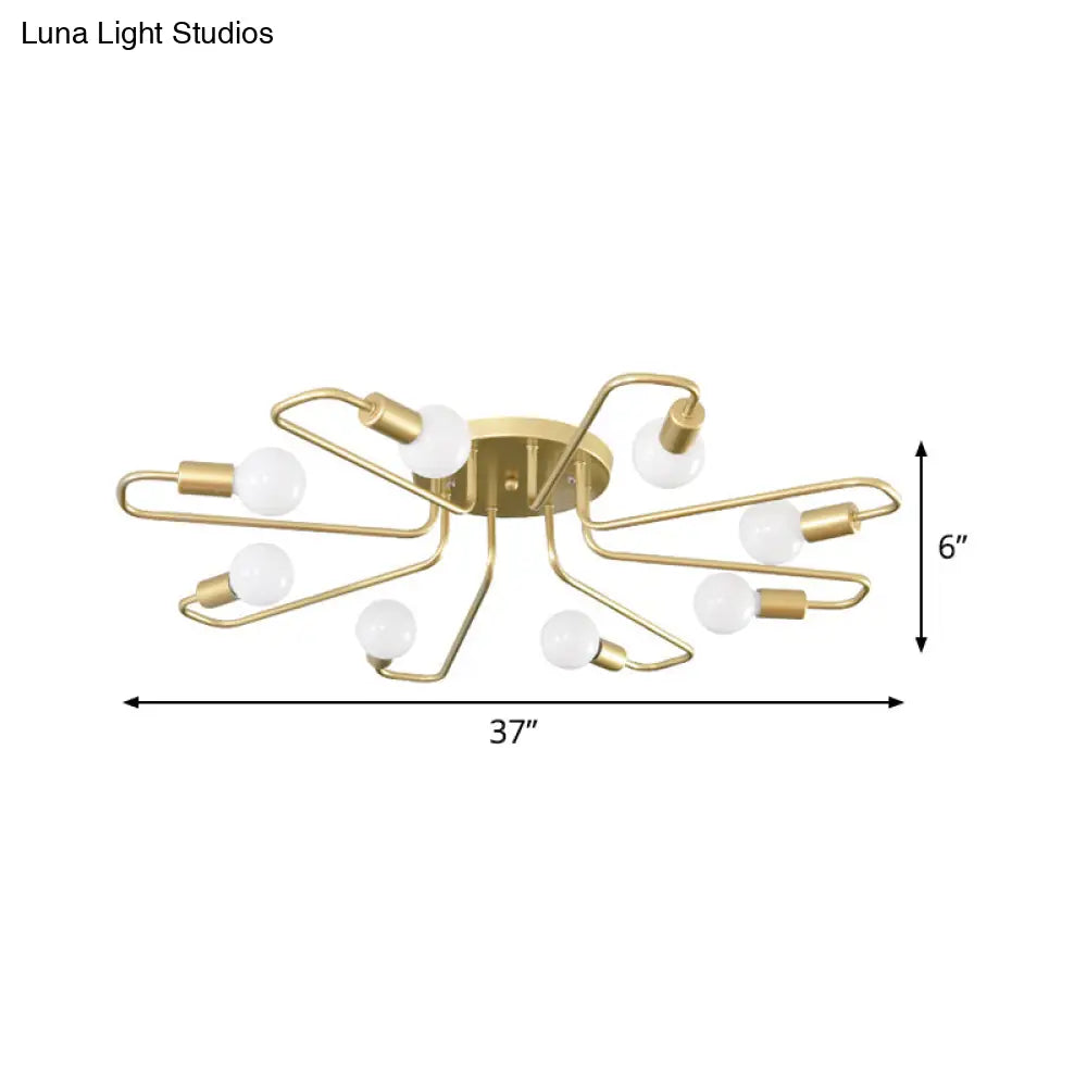DecorBites™ DecorBites™ Gold Twisted Arm 8-Head Semi-Flush Metal Ceiling Lamp: Minimalist Lighting for Living Room
