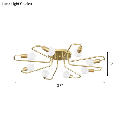 DecorBites™ DecorBites™ Gold Twisted Arm 8-Head Semi-Flush Metal Ceiling Lamp: Minimalist Lighting for Living Room