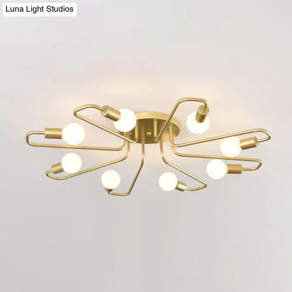 DecorBites™ DecorBites™ Gold Twisted Arm 8-Head Semi-Flush Metal Ceiling Lamp: Minimalist Lighting for Living Room