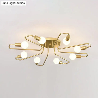 DecorBites™ DecorBites™ Gold Twisted Arm 8-Head Semi-Flush Metal Ceiling Lamp: Minimalist Lighting for Living Room