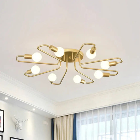 DecorBites™ DecorBites™ Gold Twisted Arm 8-Head Semi-Flush Metal Ceiling Lamp: Minimalist Lighting for Living Room