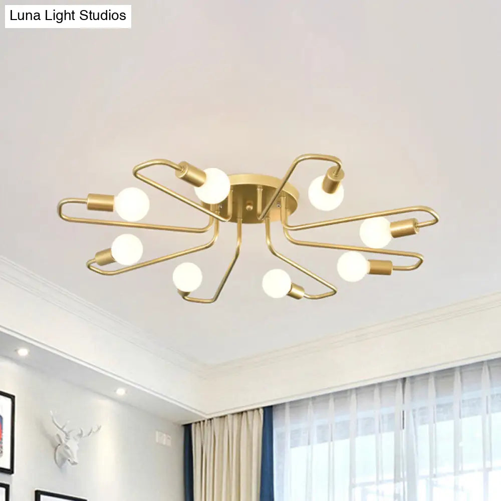 DecorBites™ DecorBites™ Gold Twisted Arm 8-Head Semi-Flush Metal Ceiling Lamp: Minimalist Lighting for Living Room