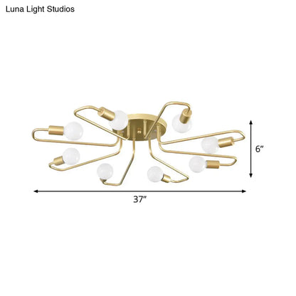 DecorBites™ DecorBites™ Gold Twisted Arm 8-Head Semi-Flush Metal Ceiling Lamp: Minimalist Lighting for Living Room