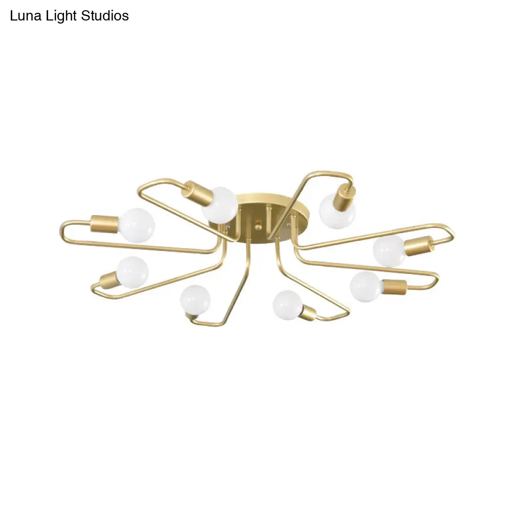 DecorBites™ DecorBites™ Gold Twisted Arm 8-Head Semi-Flush Metal Ceiling Lamp: Minimalist Lighting for Living Room