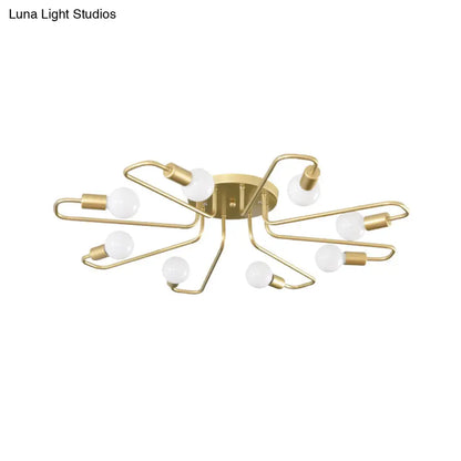 DecorBites™ DecorBites™ Gold Twisted Arm 8-Head Semi-Flush Metal Ceiling Lamp: Minimalist Lighting for Living Room