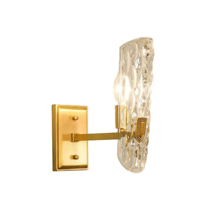 DecorBites™ DecorBites™ Gold Wall Lamp: Curved Postmodern Design with Clear Hammered Glass - Ideal for Foyer