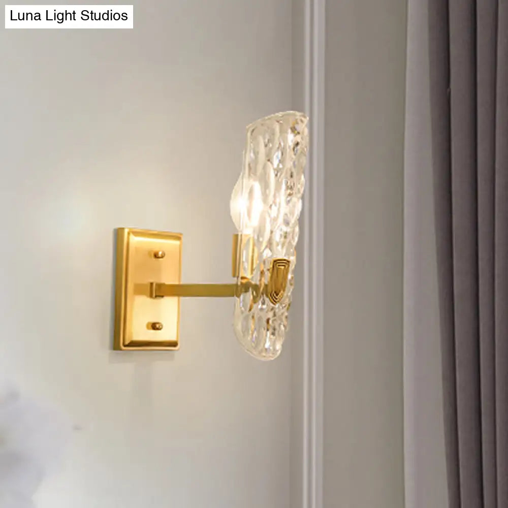 DecorBites™ DecorBites™ Gold Wall Lamp: Curved Postmodern Design with Clear Hammered Glass - Ideal for Foyer