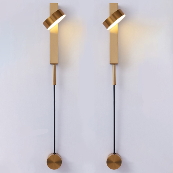 Gold Wall Lamp with Dimmer Switch - Gold / Two Sconces