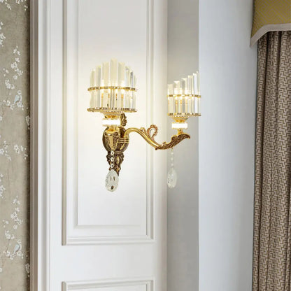 DecorBites™ Gold Wall Mount Light Arc Sconce Lamp for Corners - Modern Crystal Block Fixture