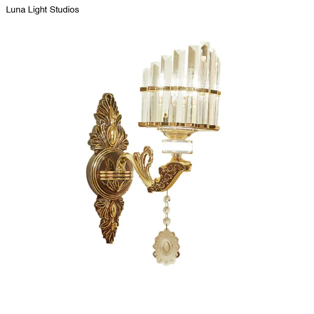 DecorBites™ Gold Wall Mount Light Arc Sconce Lamp for Corners - Modern Crystal Block Fixture