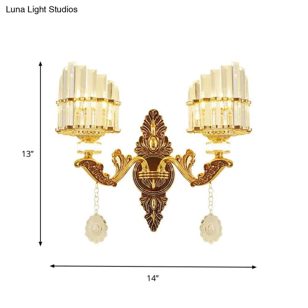 DecorBites™ Gold Wall Mount Light Arc Sconce Lamp for Corners - Modern Crystal Block Fixture