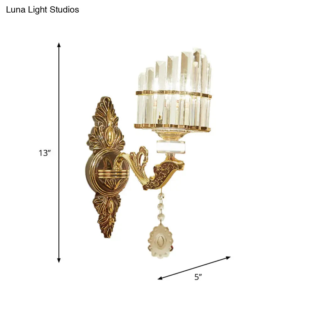 DecorBites™ Gold Wall Mount Light Arc Sconce Lamp for Corners - Modern Crystal Block Fixture