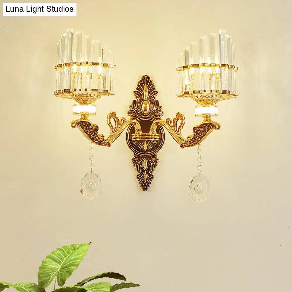 DecorBites™ Gold Wall Mount Light Arc Sconce Lamp for Corners - Modern Crystal Block Fixture