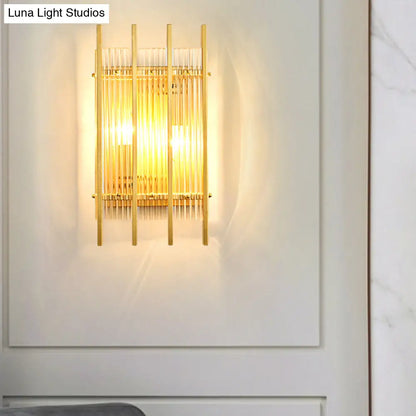 DecorBites™ Gold Wall Mounted Light Fixture with Clear Crystal Rods - Modern Cylindrical/Rectangle Design - Ideal for Hallways (2 Heads)