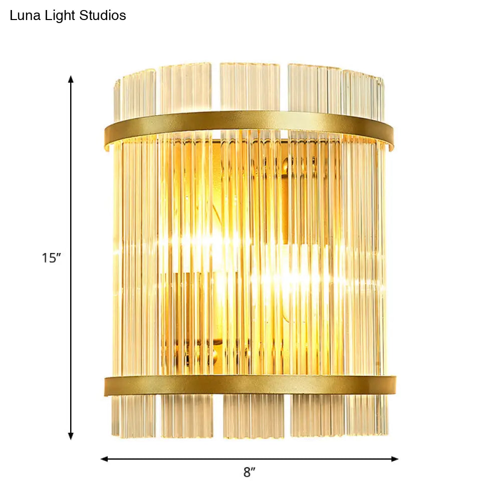 DecorBites™ Gold Wall Mounted Light Fixture with Clear Crystal Rods - Modern Cylindrical/Rectangle Design - Ideal for Hallways (2 Heads)