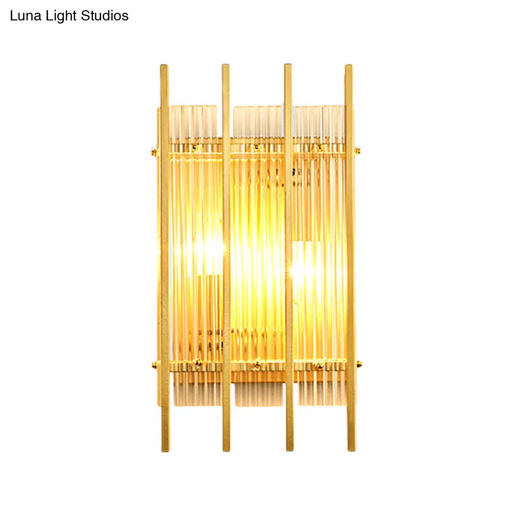 DecorBites™ Gold Wall Mounted Light Fixture with Clear Crystal Rods - Modern Cylindrical/Rectangle Design - Ideal for Hallways (2 Heads)