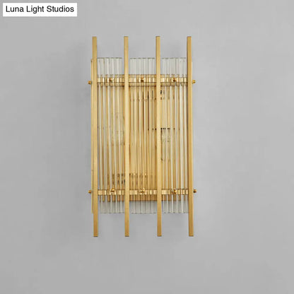 DecorBites™ Gold Wall Mounted Light Fixture with Clear Crystal Rods - Modern Cylindrical/Rectangle Design - Ideal for Hallways (2 Heads)