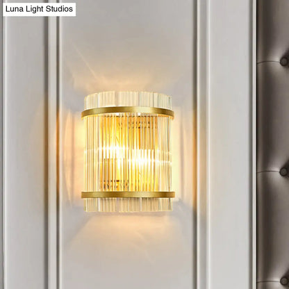 DecorBites™ Gold Wall Mounted Light Fixture with Clear Crystal Rods - Modern Cylindrical/Rectangle Design - Ideal for Hallways (2 Heads)