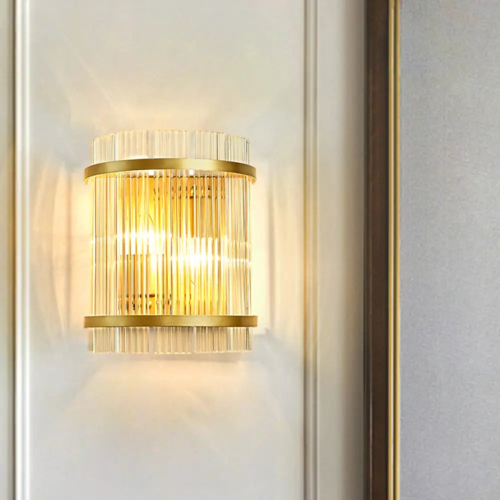 DecorBites™ Gold Wall Mounted Light Fixture with Clear Crystal Rods - Modern Cylindrical/Rectangle Design - Ideal for Hallways (2 Heads)
