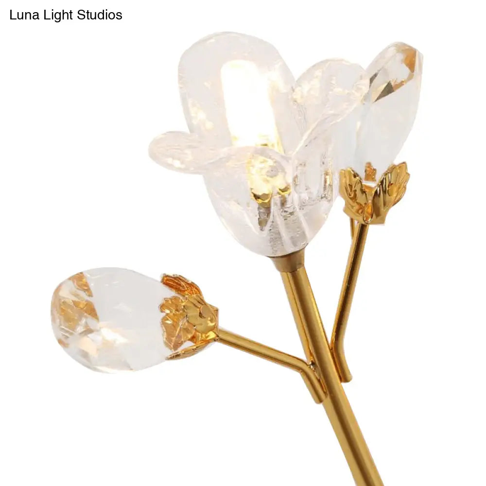 DecorBites™ Gold Wall Sconce with Crystal Flowers and Leaves, 3 Lights, Simple Style