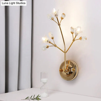 DecorBites™ Gold Wall Sconce with Crystal Flowers and Leaves, 3 Lights, Simple Style