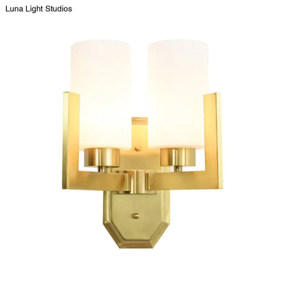 DecorBites™ DecorBites™ Gold Wall Sconce with Milk Glass Shades and Modernist Cylinder Design (2 Heads)