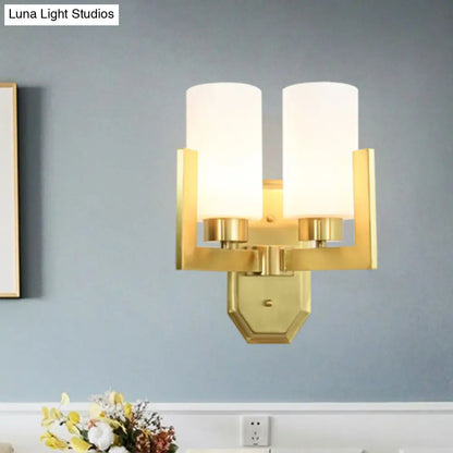 DecorBites™ DecorBites™ Gold Wall Sconce with Milk Glass Shades and Modernist Cylinder Design (2 Heads)