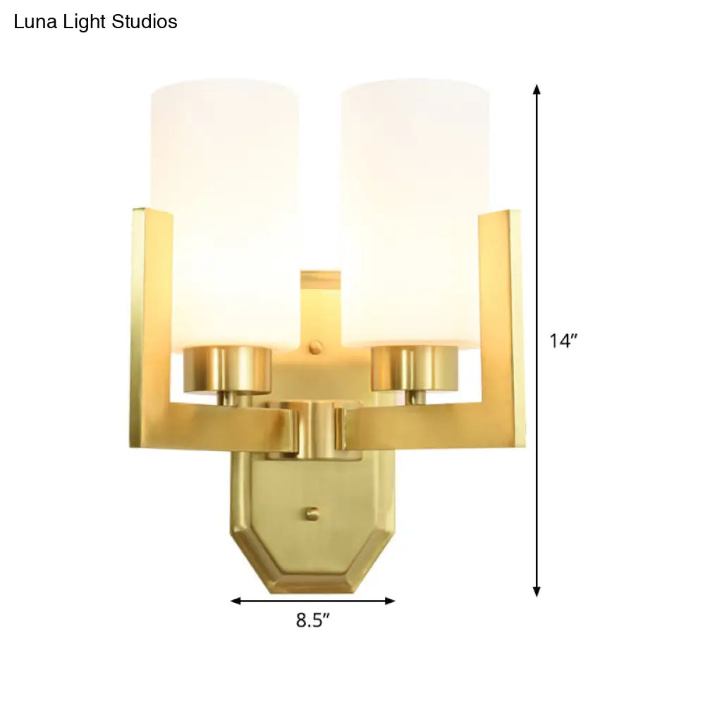 DecorBites™ DecorBites™ Gold Wall Sconce with Milk Glass Shades and Modernist Cylinder Design (2 Heads)