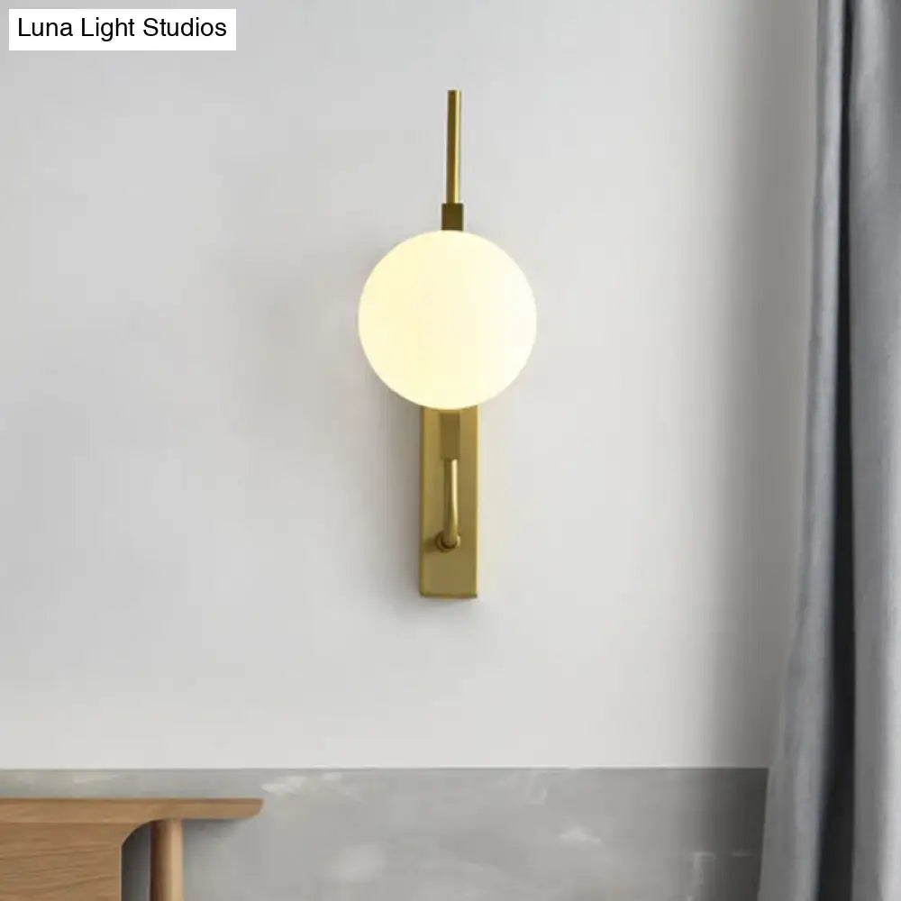 DecorBites™ Gold Wall Sconce with White/Amber/Smoke Gray Glass Orb - Modern Bedroom Light Fixture