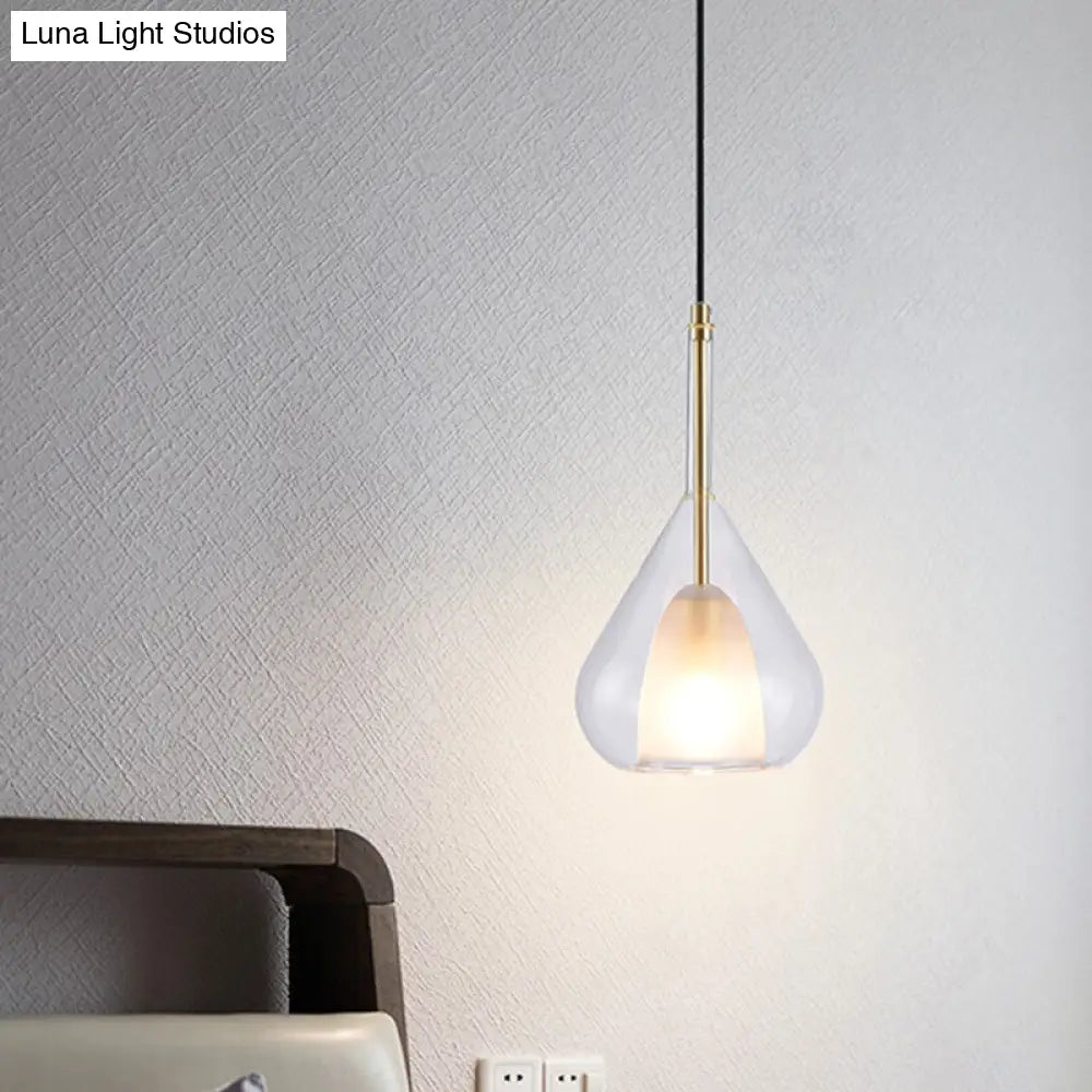 Gold Waterdrop Glass Shade Bedroom Pendant Lamp with Simple Hanging Design + 1 Light