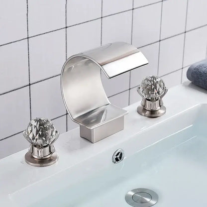 Stainless steel basin faucet with crystal knob handles gold waterfall double handle decorbites gold waterfall design