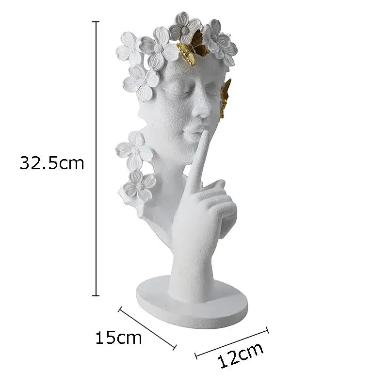 White resin sculpture garland figure of a woman with gold butterflies and flowers for living room decorbites gold silence