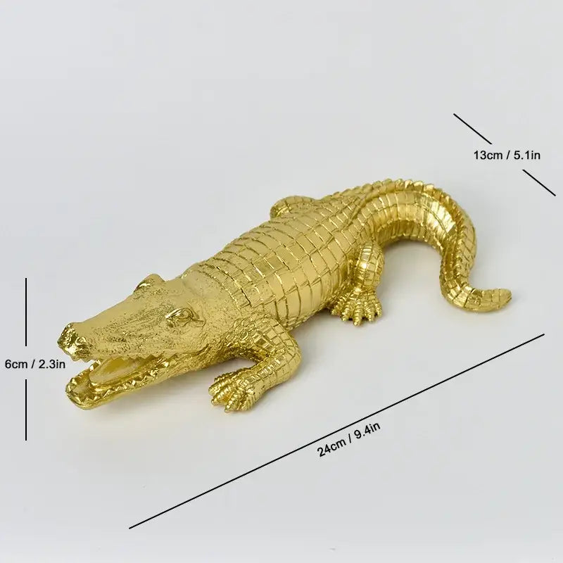 Golden crocodile resin sculpture desk decorbites crocodile resin with detailed scales and open mouth metallic finish