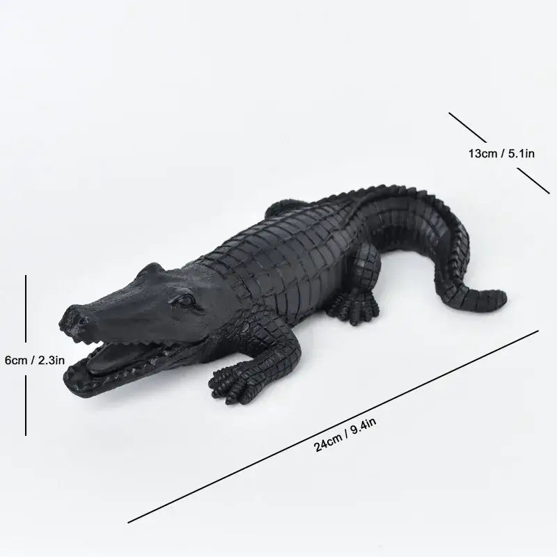 Black plastic alligator figurine with detailed scales and open mouth as decorbites crocodile resin sculpture desk decor