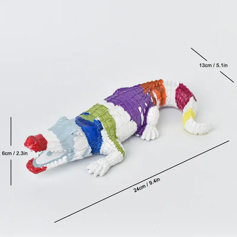 Colorful decorbites crocodile resin sculpture with vibrant multi-toned scales for desk and living room decor