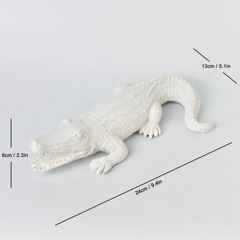 White resin alligator figurine with detailed scales and open mouth for decorbites crocodile resin sculpture desk display