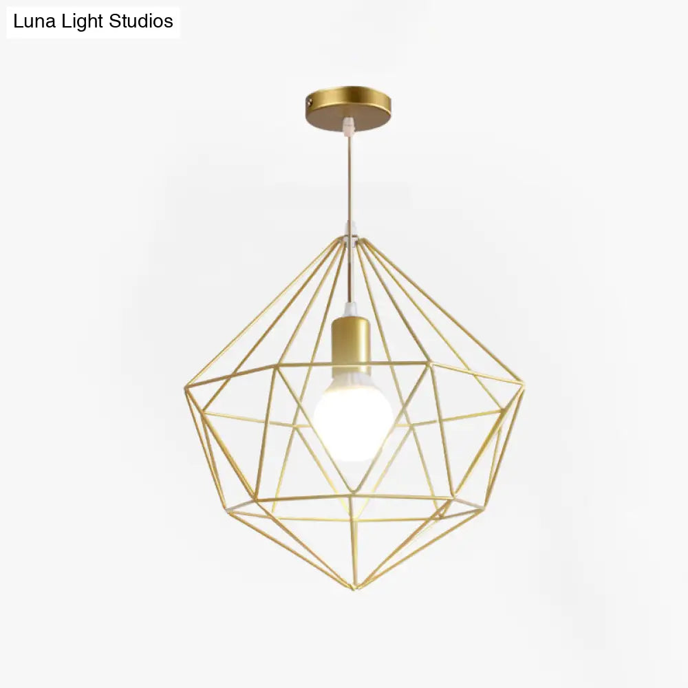 Gold Wire Cage Pendant Light - Nordic Style Ceiling Lamp for Dining Room