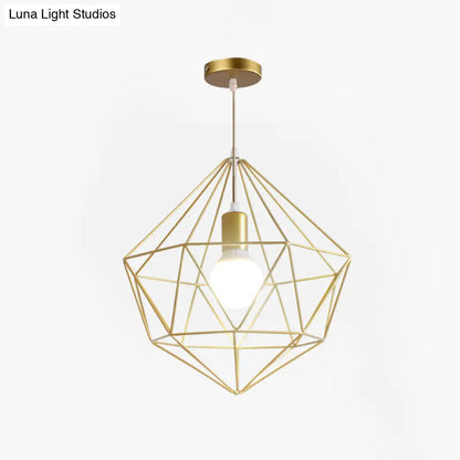 Gold Wire Cage Pendant Light - Nordic Style Ceiling Lamp for Dining Room