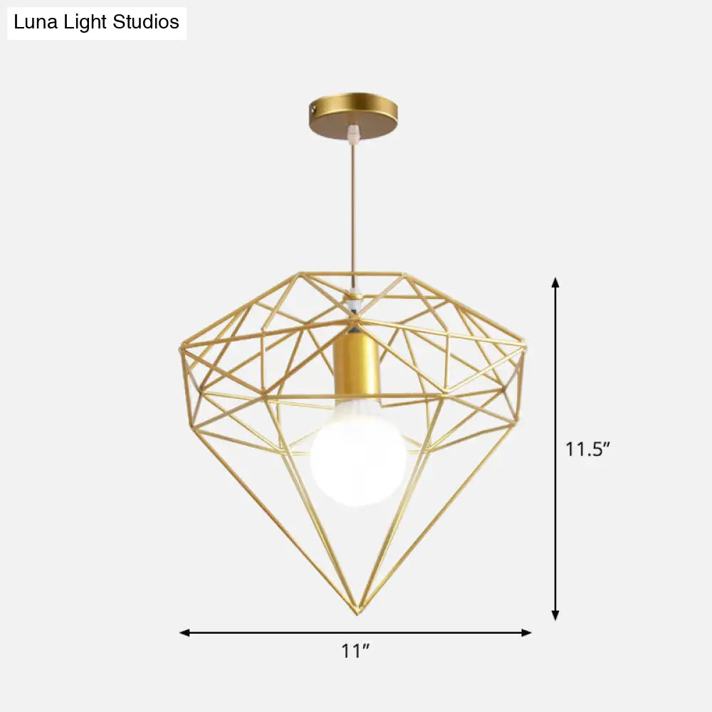 Gold Wire Cage Pendant Light - Nordic Style Ceiling Lamp for Dining Room