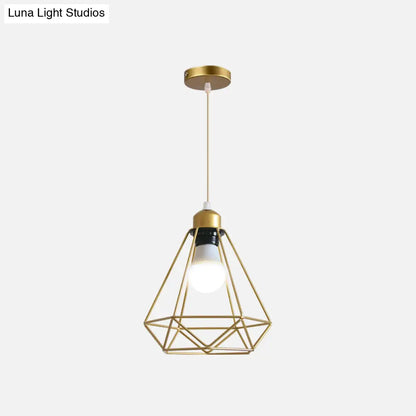 Gold Wire Cage Pendant Light - Nordic Style Ceiling Lamp for Dining Room