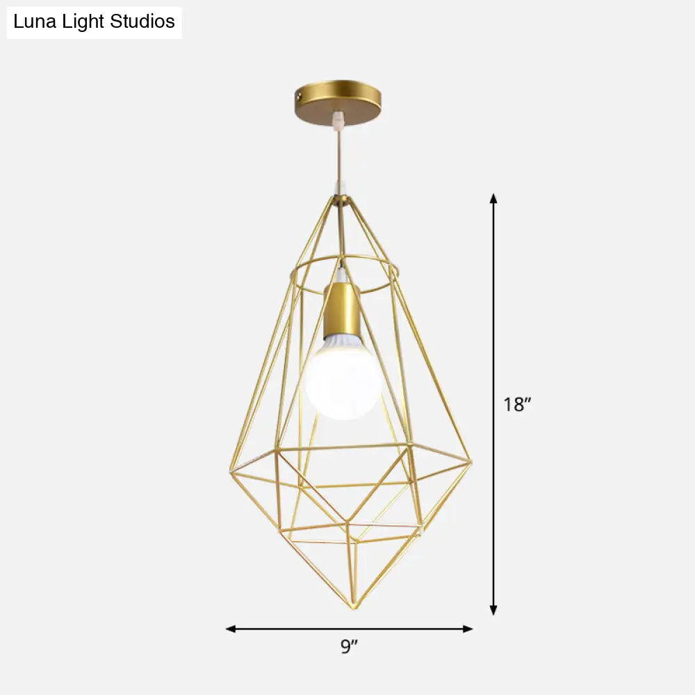 Gold Wire Cage Pendant Light - Nordic Style Ceiling Lamp for Dining Room