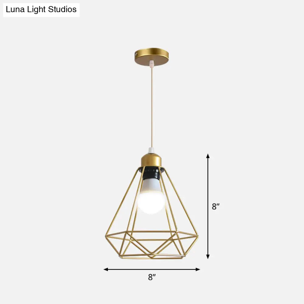 Gold Wire Cage Pendant Light - Nordic Style Ceiling Lamp for Dining Room