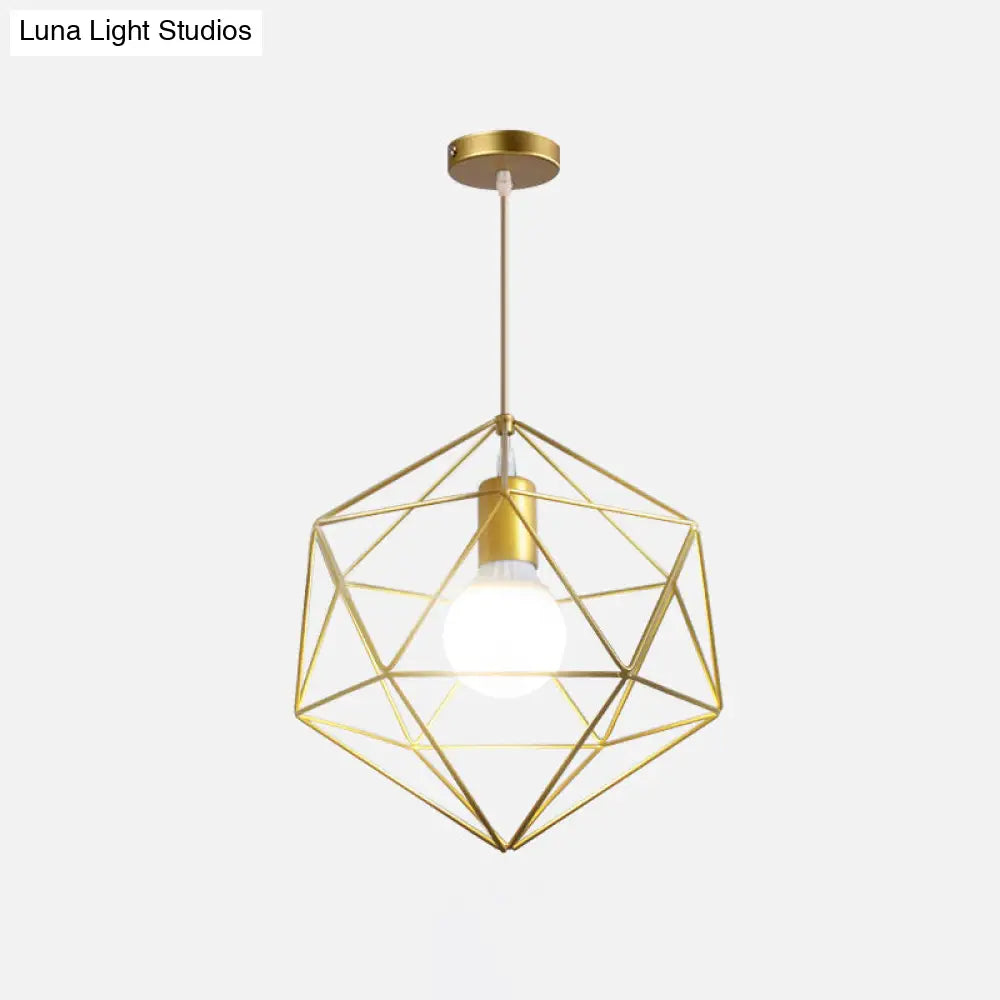 Gold Wire Cage Pendant Light - Nordic Style Ceiling Lamp for Dining Room