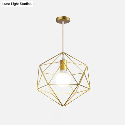 Gold Wire Cage Pendant Light - Nordic Style Ceiling Lamp for Dining Room