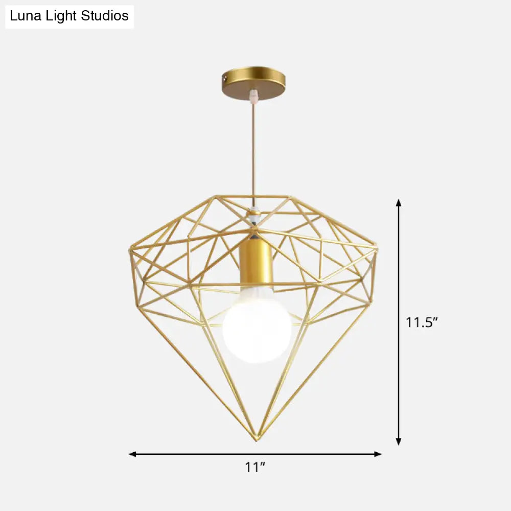 Gold Wire Cage Pendant Light - Nordic Style Ceiling Lamp for Dining Room