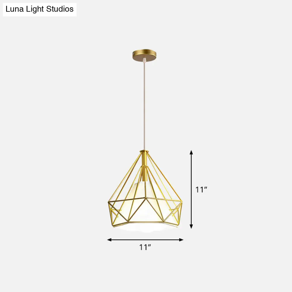 Gold Wire Cage Pendant Light - Nordic Style Ceiling Lamp for Dining Room