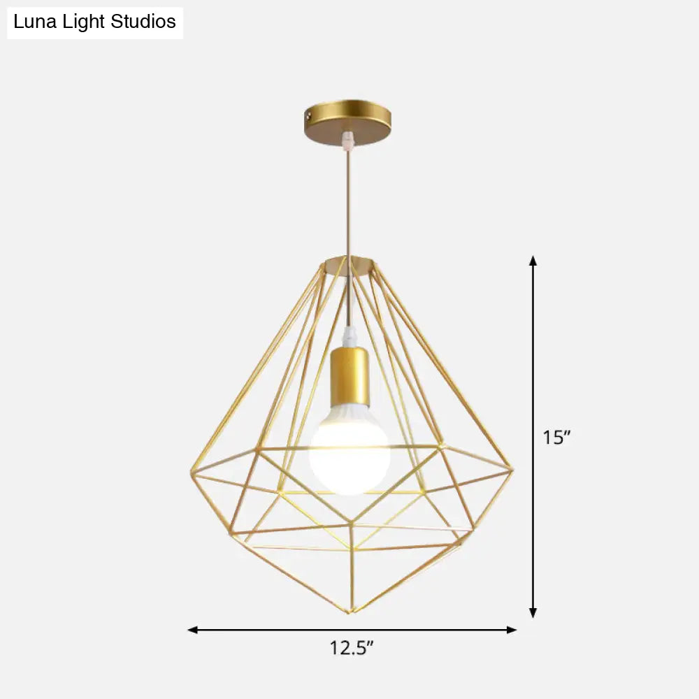 Gold Wire Cage Pendant Light - Nordic Style Ceiling Lamp for Dining Room