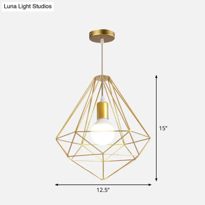 Gold Wire Cage Pendant Light - Nordic Style Ceiling Lamp for Dining Room