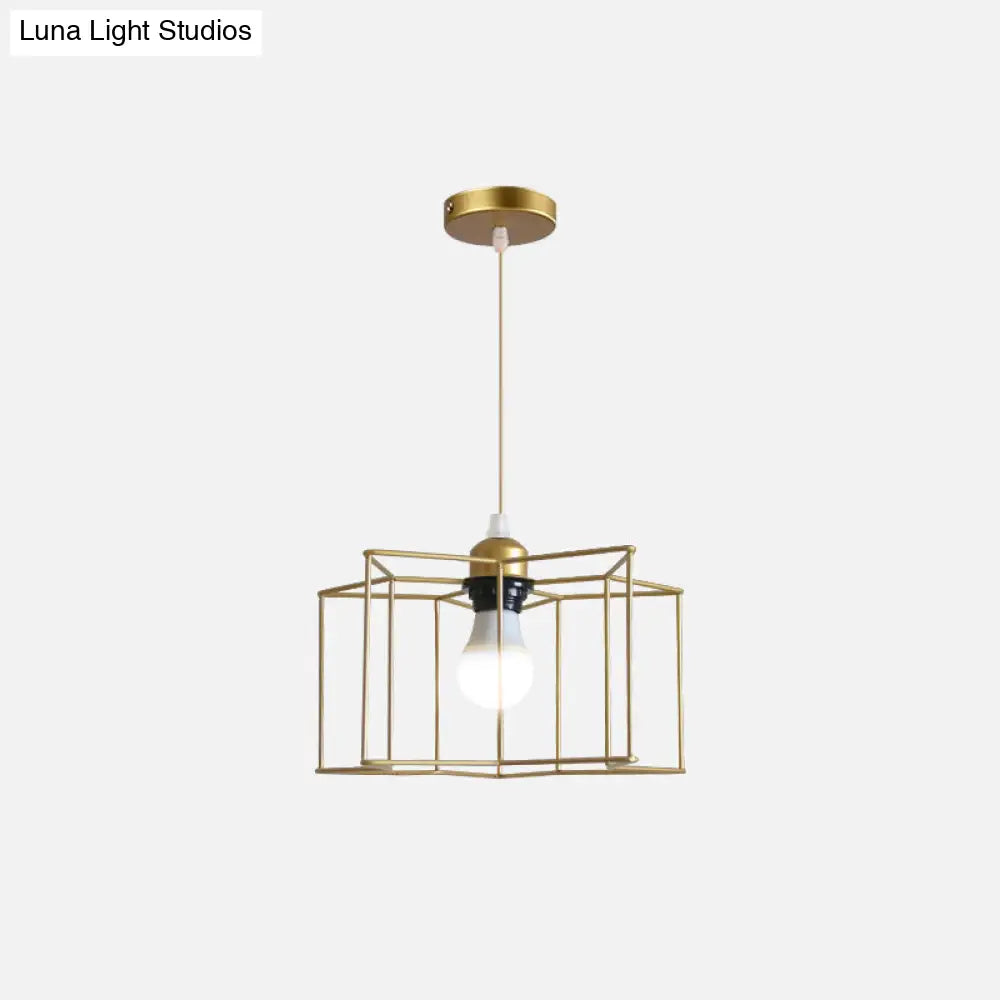 Gold Wire Cage Pendant Light - Nordic Style Ceiling Lamp for Dining Room