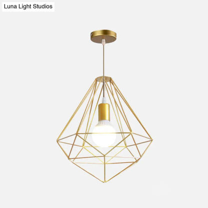 Gold Wire Cage Pendant Light - Nordic Style Ceiling Lamp for Dining Room